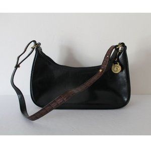 Brahmin Vintage Croc Embossed Shoulder Bag in Brown Black